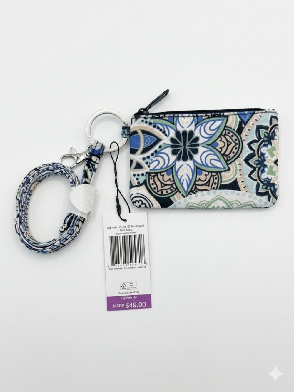 Vera Bradley Lighten Up Zip ID & Lanyard Sketched Medallion